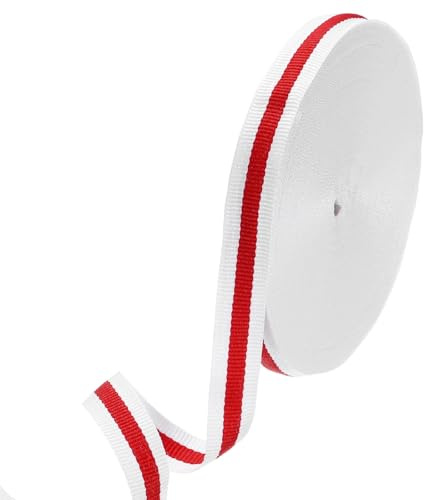 M METERXITY 1.5cm x 23 Metros Blanco/Rojo Cinta Tafetán Poliéster Con Rayas | Ideal Para Envolver Regalos Bodas, Cinta Rayas