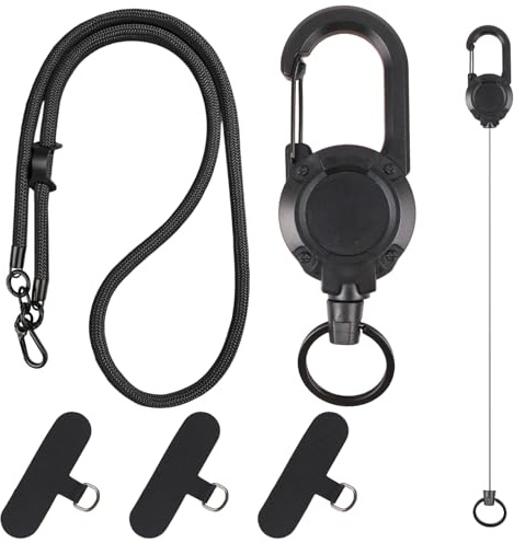XIANJIA Stöldsäkert mobilband med 3 kuddar, infällbar mobiltelefonhållare med bältesklämma, mobiltelefonsnodd med ståltråd, mobiltelefonsnodd för resor, vandring, cykling, arbete och musikfestivaler