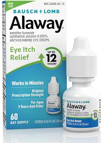 Alaway Antihistamine Eye Drops for Itchy Eyes, Fast-Acting, Up to 12-Hour Eye Itch Relief, Clinically Tested Prescription-Strength Formula, 0.34 Fl Oz