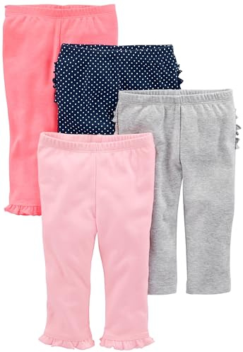 Simple Joys Baby Girl's 4 pack pant Pants, Pink/Grey/Navy Ruffle, 6-9 Months
