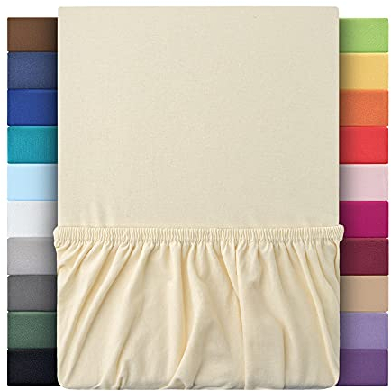 leevitex® Spannbettlaken 120x200cm - 130x200cm | Spannbetttuch Bettlaken | 100% Jersey Baumwolle | Matratzenhöhe bis 25 cm | Ökotex | Cremé/Naturweiß