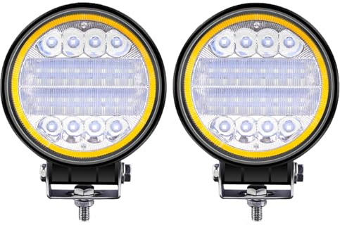 Biqing 2x 96W Faretti LED Off Road con anello Halo Amber Angel Eyes,4 Faro da Lavoro 12V 24V Fari Led Auto Barra LED Fuoristrada Luci Antinebbia Fari Supplementari per Off Road Moto 4WD SUV ATV UTV