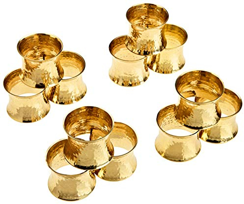 SKAVIJ Handmade Hemmered Napkin Rings Holders Decor Dinner Party Wedding Thanksgiving Christmas Gathering (Gold 12pcs)