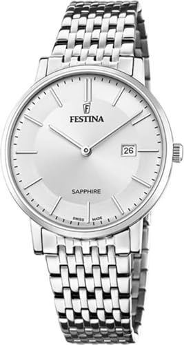 Festina Swiss Made Reloj Hombre Analógico de Acero Inoxidable 316l Plateado