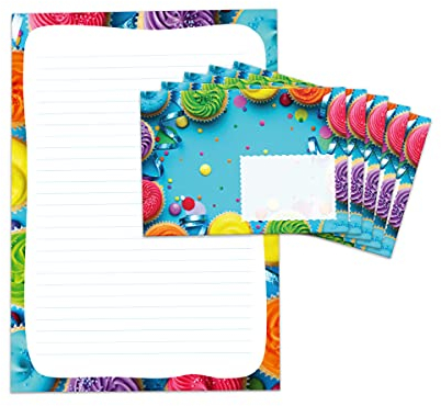 Briefpapier-Set Muffins Capecake für Kinder Mädchen Jungen Briefblock liniert mit Umschlägen Umschlag (Block A4 mit 25 Blätter + 15 Umschläge)