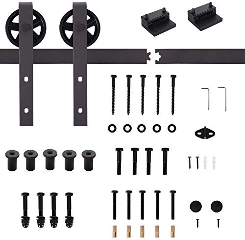 HOMCOM Kit de rail pour porte coulissante quincaillerie grange à porte coulissante en acier au carbone longueur de rail 183 cm café
