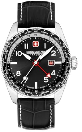 Swiss Military Hawk Eye Herren Armbanduhr mit Band aus Leder, in der Farbe: Schwarz, Durchmesser: 42mm, SMWGB0000504