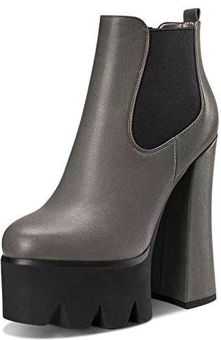 Castamere Donna Chunky Blocco Tacco Heel Piattaforma Rotonda Punta Slip-on Stivaletti Sexy da Matrimonio Feste 15 CM Heels Metallico 38 EU