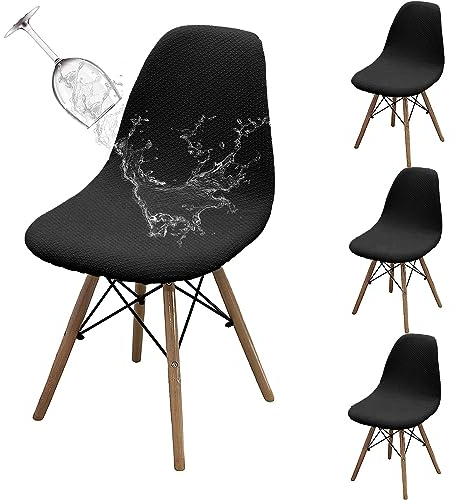 Dioxide Premium Stretch Stuhlhussen 4er Set, Wasserdicht Stuhlbezüge Moderne Stretch Stuhlhussen,Universelle Jacquard Stuhlbezüge Waschbar& Abnehmbar für Esszimmer, Hotel, Partys (Schwarz/Black 4PCS)