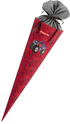 Step by Step Schultüte „Monster Truck Rocky“, passend zum Schulranzen, aus recycelten PET-Flaschen, Verschluss aus Stoff, 5L Füllvolumen, 70 cm Höhe, für die 1. Klasse, blau