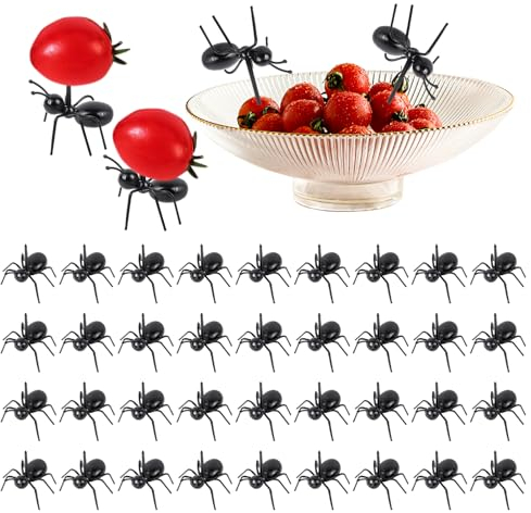 Set di 36 forchette da frutta per formiche, snack, forchette da dolci, forchette multiuso per formiche, posate per feste di Halloween, forchetta da frutta, strumento creativo per formiche (nero)