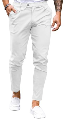 Fezia herr chinos byxor bomull slim fit tygbyxor casual stretch byxor män slip-on byxor, Vit, L