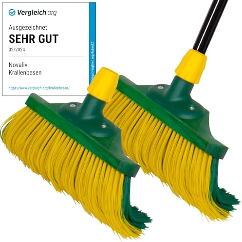 Novaliv Lot de 2 balais premium avec manche de 40 cm, poils incurvés spéciaux - Idéal pour jardin, grattoir, gazon artificiel, camping et rue