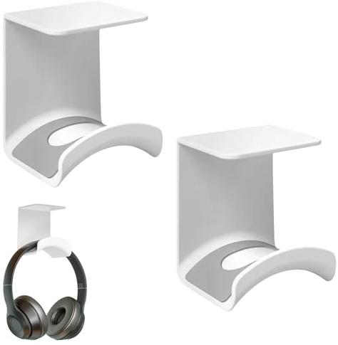Getyjoe 2 Stück Universal Headset Halterung Tisch Kopfhörerhalter Haken Unter dem Schreibtisch mit Starkem Klebeband für Schreibtisch Tisch die Meisten Gaming Headphones -Weiß