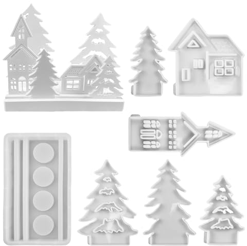 Navna Silikonformen Gießformen Häuser, 7 Stück Silikonform Baum Gießform Silikonform Gips Zum Gießen, Gießformen Silikon Giessform Silikon Kerzenform Seifenform Handwerk