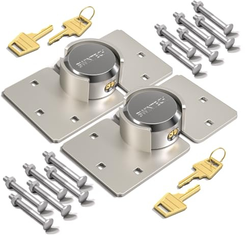 Bwintech 2 Set Hidden Shackle Padlock with Cover, Solid Steel Safety Van Lock, Trailer Door Lock with 4 Pcs Keyed Alike Keys