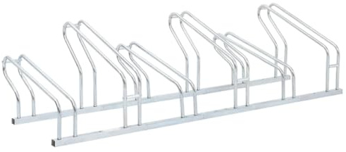 vidaXL Indoor/Outdoor Galvanised Steel Bike Rack - Floor Freestanding Bicycle Stand for 6 Bikes, Silver, 164x41x42cm, Includes Mounting Accessories