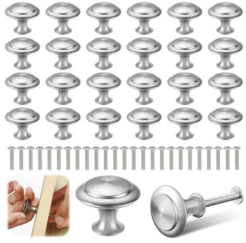 25 Pièces Bouton Meuble, Bouton Tiroir avec Vis, Bouton de Porte de Placard, Boutons de Meubles Brossés, Boutons de Portes pour Placards, Poignee Porte Cuisine, Boutons pour Armoires, Portes, Tiroirs