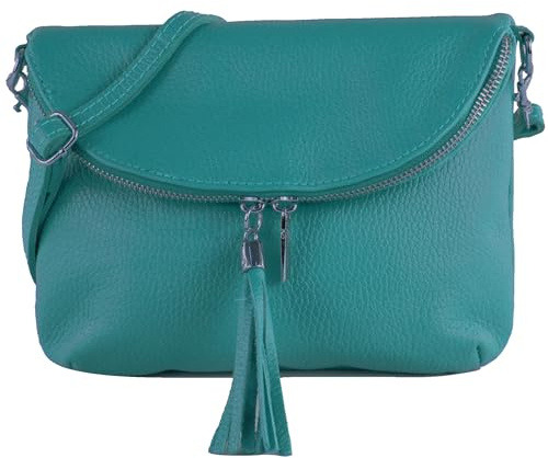 modamoda de - T07LEATHER – Petit sac à bandoulière en cuir italien, turquoise, S