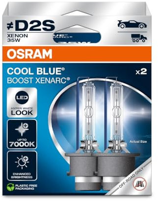 OSRAM XENARC® Cool Blue Boost, D2S, Xenon Headlight Lamps, 7000K, Hanging folding box (2 lamps), offroad use only