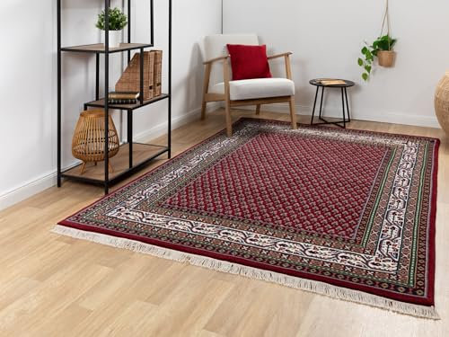 Steffensmeier Orientteppich Mir Royal | Orient Wohnzimmerteppich | handgeknüpft mit Fransen | Schurwolle | Rot, Größe: 120x180 cm