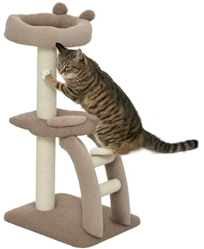 PawHut Árbol Rascador para Gatos Altura 88 cm con Nido Plataformas Café