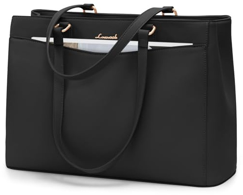 LOVEVOOK Borsa Donna Grande, PU Pelle Borsa da Lavoro Università Tote Bag porta PC 17 Pollici, Elegante Borse Tracolla per Ufficio University Docente Scuola, Nera