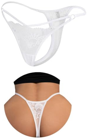 ohyeahlady Spets Stringtrosa Dam Sexig Justerbar Plus Storlek Brasilianska Trosor Kvinnor Andningsbara Mjuka Mini String Elastisk Låg Midja Mikro String T Back Thong Underkläder, Vit, XXL