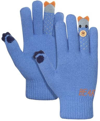 Becellen Magiques Gants Enfant, Adorable Hiver Tricotés Gants Doublure Polaire Epaisse Couleur Unie Chauds Gants Extensibles Doigts Complets Gants pour Fille Garçons
