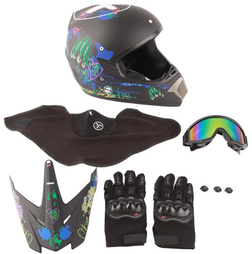Master Youth Motorradhelme, Motocross-Helm für Jugendliche, Ski-Scooter-ATV-Helm für Jungen und Mädchen, Four Seasons Terrain mit Schutzbrille und Handschuhen (S)