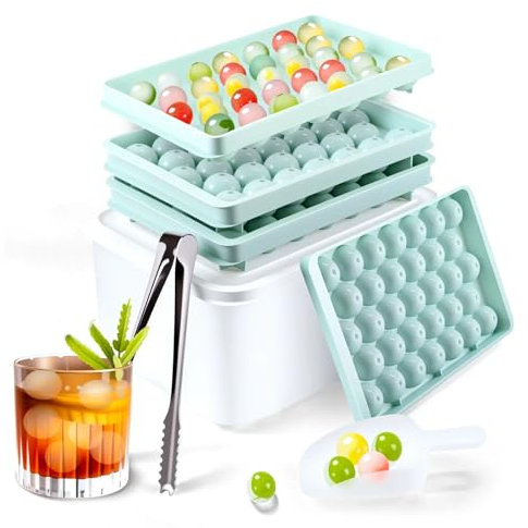 VOPIWOZ Eiswürfelform Rund, Eiswürfelbehälter mit Deckel, Behälter, Eisschaufel und Clip, 99 Stück Eiswürfel, Einfach Drehung, um Eiswürfel Freizugeben, für Babybrei, Biere, Getränke, Säfte, Whiskey