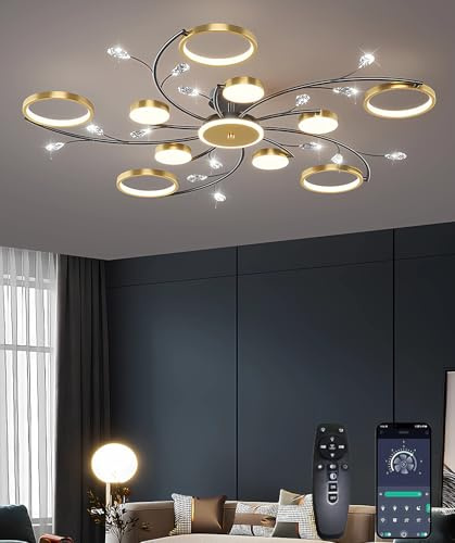 LED regulable araña de cristal con mando a distancia ajustable 3000K-6000K 110W Multi Head Luz de techo para sala de estar Dormitorio Comedor Ahorro de energía cálido blanco frío (10+1 cabezas)