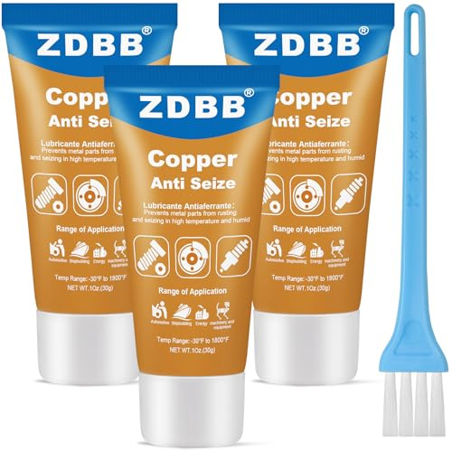 ZDBB Kupfer-Anti-Seize-Fett verhindert Rost und Korrosion. Hochtemperaturbeständiges Kfz-Schmiermittel für Autobremsscheiben, Zündkerzen, Bremssattelstiftschrauben und -muttern, 1 Oz-3er-Pack