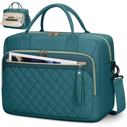 RAINSMORE 17 Inch Laptop Bags for Women Large Laptop Case Messenger Bag Work Bags for Women 17.3 Inch Teacher Bag Computer Bag Laptop Briefcase for Business Office Travel College Dark Green