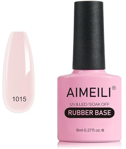 AIMEILI 5 en 1 Rubber Base Coat Vernis Semi Permanent Natural Nu Rose Gel Polish UV LED Renforcement et Réparation de Manucure, Colle de Décorations 8ml (1015)