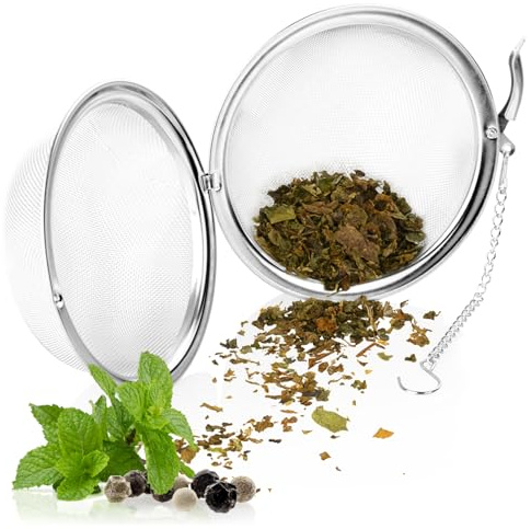 Wilhelm Sell® Infusor de Té Acero Inoxidable - Bola Redonda con Cadena Ø 9 cm - Colador Grande para Té, Hierbas & Especias - Filtro Fino