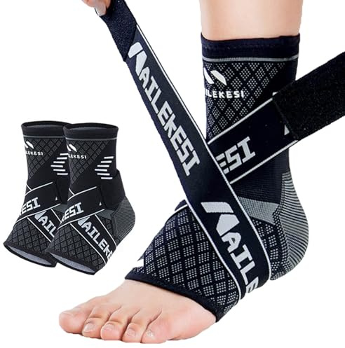 Somnr 2 Pack Ankle Brace for Women & Men, Adjustable Ankle Support for Ligament Damage, Sprains, Plantar Fasciitis & Achilles Tendonitis, Breathable Foot Brace for Sports, Running, Football - L