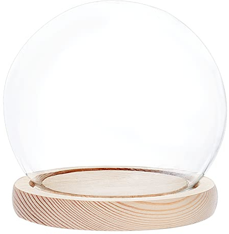 Glasklocka för display, Glasdisplaykupol med svart träbas 11x11,5 cm(Wood)
