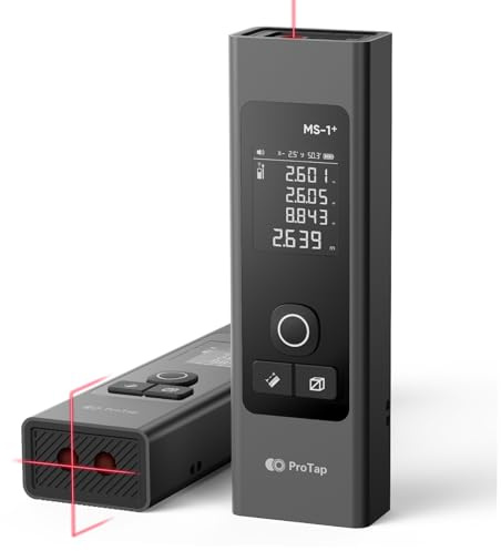 ProTap 2-in-1 Laser Measure & Line Laser 393 FT - Distance Meter with Cross-Line, Laser Level with 3 Lasers Heads, Type-C Rechargeable- Area/Volume/Pythagorean for Construction, Tiling, 1.4 Black LCD