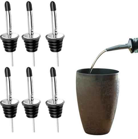 6 Pack Liquor Bottle Pourers Stainless Steel, Bottle Pourers for Alcohol with Dust Caps, Speed Pourers for Liquor Bottles, Bar Pour Spouts, Olive Oil Spout for Kitchen, Bartending Supplies Essential
