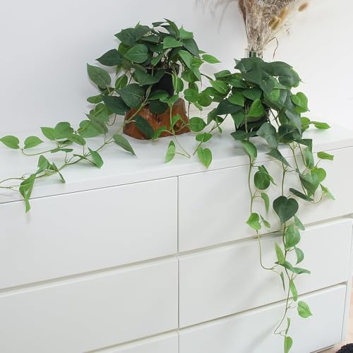 alyptus Fake Pothos Hanging Plants – 33 Set of 2 Faux Ivy Vines with Pots, Realistic Silk Devil’s Ivy for Indoor Décor, Low Maintenance Artificial Greenery for Home (Fake Pothos Green)