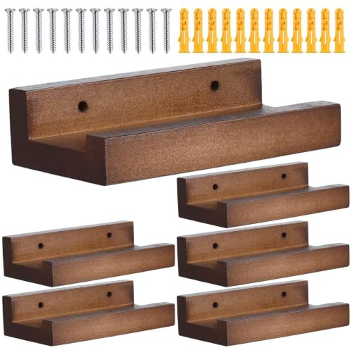 Generiskt album Wall Mount – 6 stycken Rustic Wood Record-hållare stativ | Album Organizer med displayrack design, heminredning tillbehör för vinylskivor filböcker musikälskare