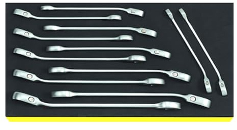 Stahlwille 96830649 Combination Ratcheting Spanner Set, 12 Pieces, Size Range 8mm to 19mm, Open-Ratch Design, in TCS Safety Inlays 175x350x45mm, Lightweight and Durable, Made in Germany