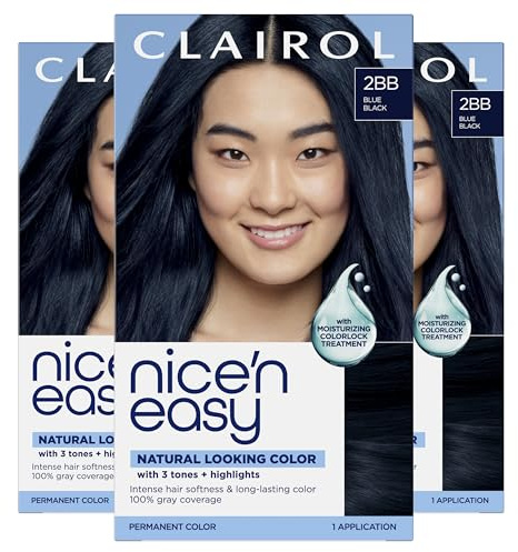 Clairol Nice'n Easy Permanent Hair Dye, 2BB Blue Black Hair Color, Pack of 3 - Packaging May Vary