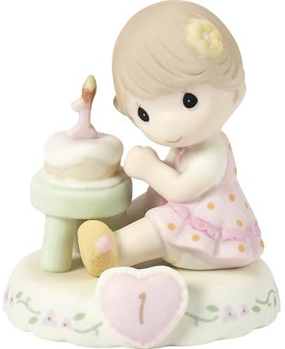 Precious Moments Age 1 Growing in Grace Figurine – Hand-Painted Bisque Porcelain Brunette Girl – Ideal Keepsake Gift for 1st Birthday, 142010B