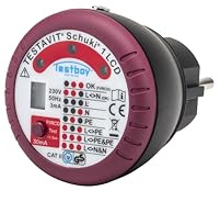 Testavit Schuki 1 LCD Steckdosenprüfgerät mit FI-Test und Fingerkontakt zur Überprüfung des Schutzsleiteranschlusses (LED-Anzeige, sichere Überprüfung), Rot/Schwarz