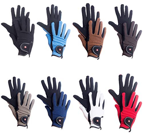 RL24 - Reithandschuhe Kinder Professional Nubuk | Handschuhe zum Reiten | Reiterhandschuhe mit Magic-Lederimitat | robust, rutschfest & atmungsaktiv | Reitzubehör in Schwarz/Rot | 12 Jahre