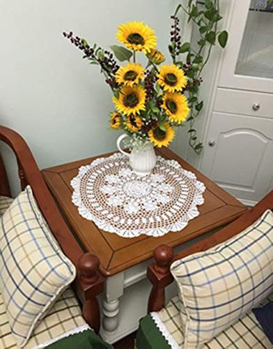 Damanni White Cotton Handmade Crochet Lace Tablecloth Doilies Table Overlay,Round,19 Inch,2PCS