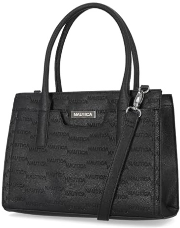 Nautica Women's Sandy Jr. Top Handel Satchel With Removable Crossbody Strap, Black (Embossed Logo), One Size