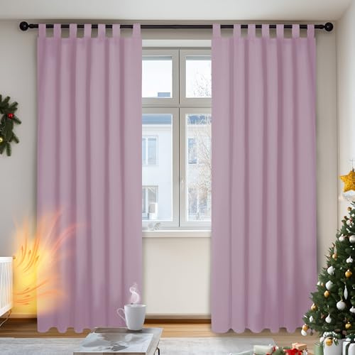 Deconovo Airy Curtains, Thermal Panels, Polyester Curtains for Bedroom, Kids Room, 55 W x 96.5 H, Light Pink, 2 Pieces